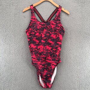 Speedo Swimsuit Womens 7 8 Red One Piece Hydro Bra Cut Out Racerback Athletic